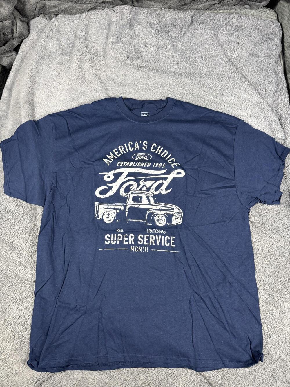 Ford Shirt Mens 2XL Blue Truck Super Service Graphic Short Sleeve Tee Crewneck